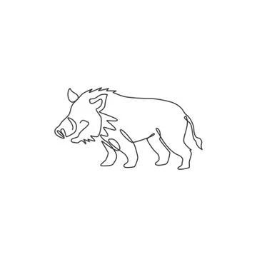 One continuous line drawing of savage common warthog for company logo Illustrazione stock