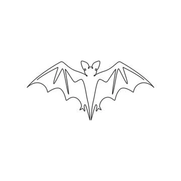 One continuous line drawing of scary bat for ghost house logo identity Stock Illustration