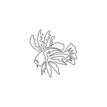 One continuous line drawing of scary lionfish for company logo identity Illustrazione stock