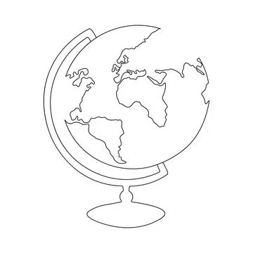 One continuous line drawing of school globe.World map doodle line drawing. .. Stock Illustration
