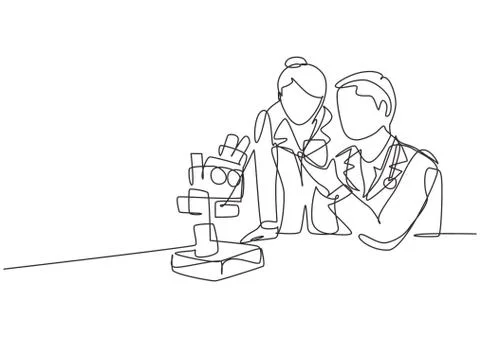 One continuous line drawing of scientist analyze blood sample Stock Illustration