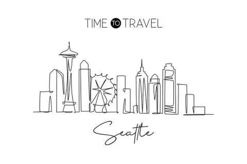 One continuous line drawing of Seattle city skyline, United States Illustrazione stock