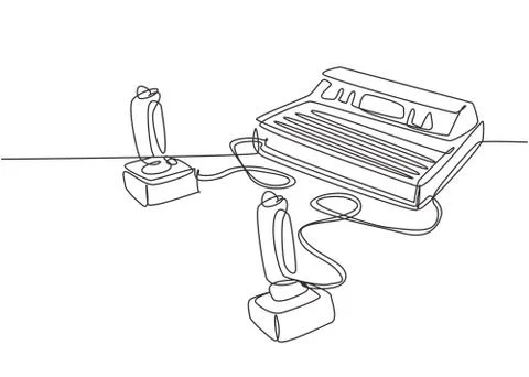 One continuous line drawing set retro old classic console video game player Illustrazione stock