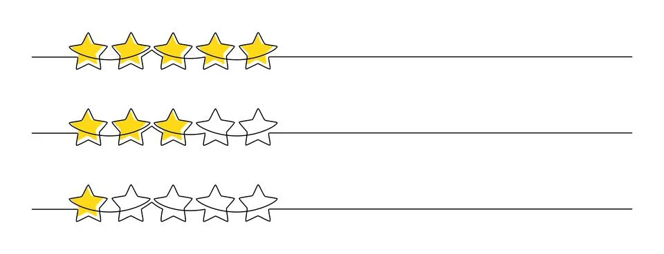 One continuous line drawing set of stars. Rating service, high quality review Stock Illustration