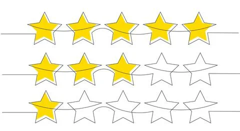 One continuous line drawing set of stars. Rating service, high quality review Stock Illustration
