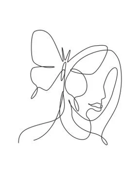 One continuous line drawing sexy woman abstract face with butterfly wings Illustrazione stock