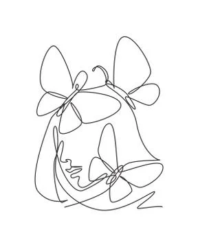 One continuous line drawing sexy woman abstract face with butterfly wings Illustrazione stock