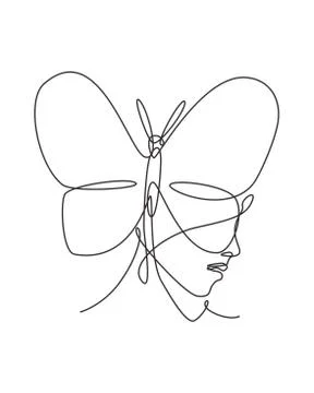 One continuous line drawing sexy woman abstract face with butterfly wings Stock-Illustration