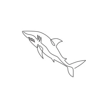 One continuous line drawing of shark sea fish predator for underwater life Stock-Illustration
