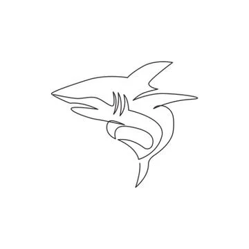 One continuous line drawing of shark sea fish predator for underwater life Stock Illustration