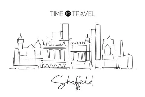 One continuous line drawing of Sheffield city skyline. Beautiful city Illustrazione stock