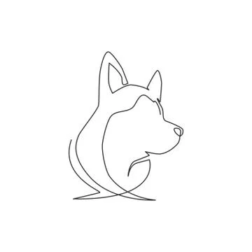 One continuous line drawing of simple cute siberian husky puppy dog head icon Illustrazione stock