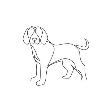 One continuous line drawing of simple cute beagle puppy dog icon. Pet mammal Stock Illustration