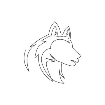 One continuous line drawing of simple cute siberian husky puppy dog head icon Illustrazione stock
