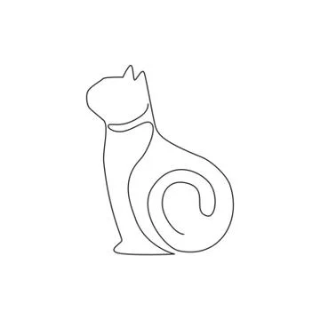 One continuous line drawing of simple cute cat kitten icon. Kitty mammals Illustrazione stock