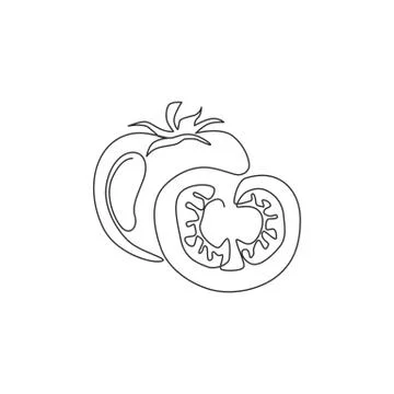 One continuous line drawing slice healthy organic tomatoes for farming logo Illustrazione stock