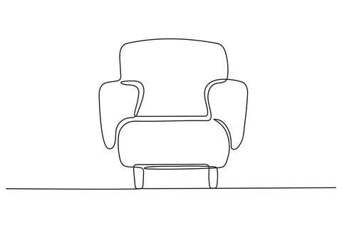 One continuous line drawing of Soft Armchair isolated on white Background. Stock Illustration