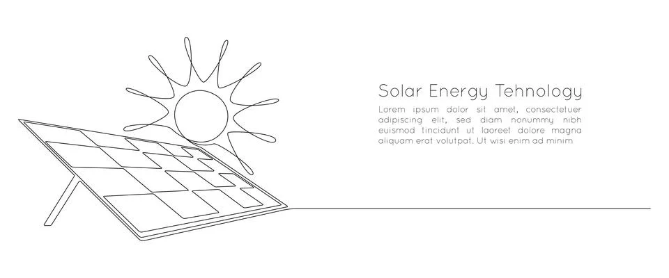 One continuous line drawing of Solar panel with sun. Green energy and renewable Illustrazione stock