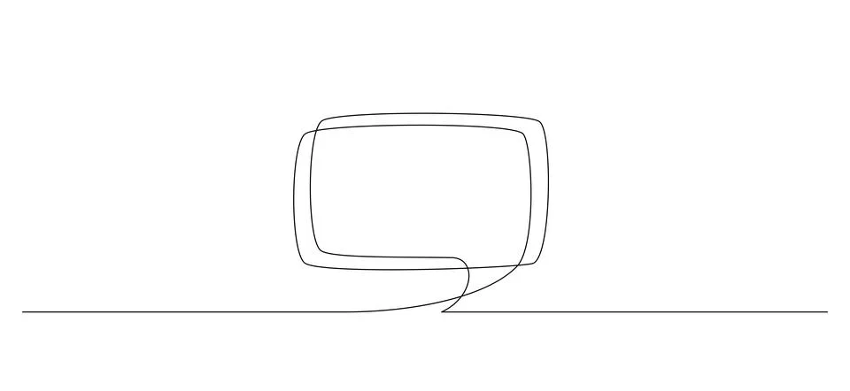 One continuous line drawing of Speech bubble square shaped. Chat cloud and Stock Illustration