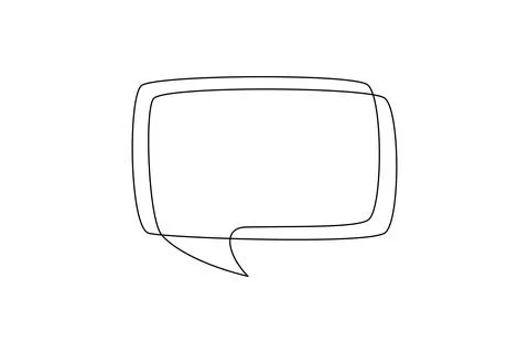 One continuous line drawing of Speech bubble square shaped. Chat cloud and Stock Illustration