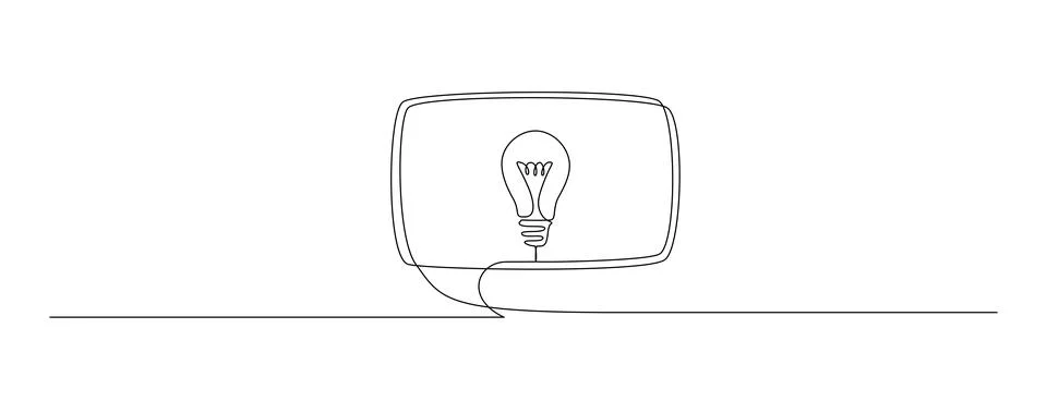 One continuous line drawing of speech bubble with light bulb. Creative idea and Stock Illustration