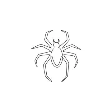 One continuous line drawing of spider spreading the long legs for zoo logo Stock Illustration