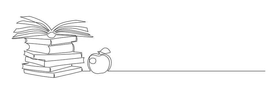 One continuous line drawing of stack books and opened notebook with pages Stock Illustration