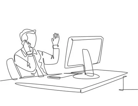 One continuous line drawing of startup founder watch company growth report Illustrazione stock