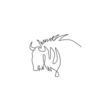 One continuous line drawing of stout wildebeest head for company logo Stock Illustration