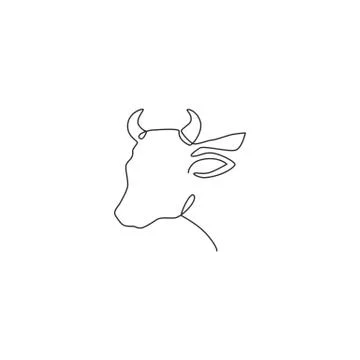 One continuous line drawing of sturdy cow head for agriculture logo identity Illustrazione stock