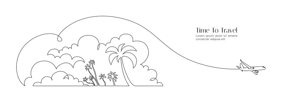 One continuous line drawing of summer travel vacation concept. Tropical Stock Illustration