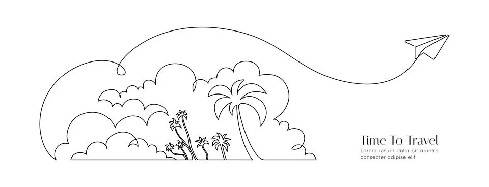 One continuous line drawing of summer travel vacation concept. Tropical Stock Illustration