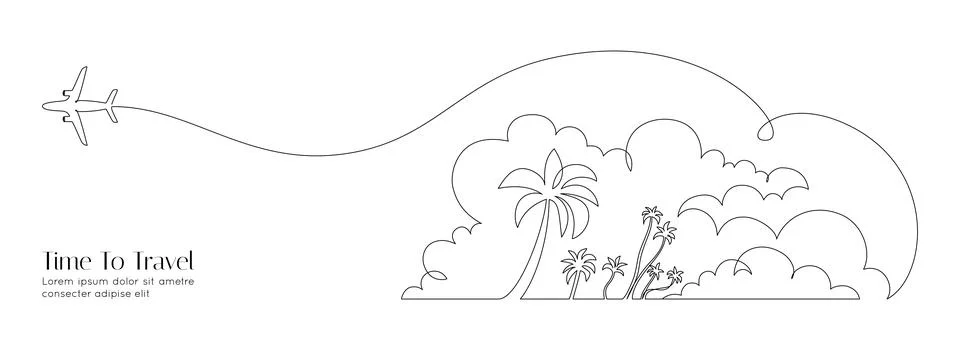 One continuous line drawing of summer travel vacation concept. Tropical Stock Illustration
