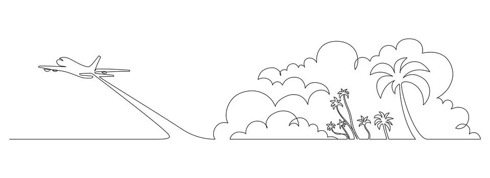 One continuous line drawing of summer travel vacation concept. Tropical Stock Illustration