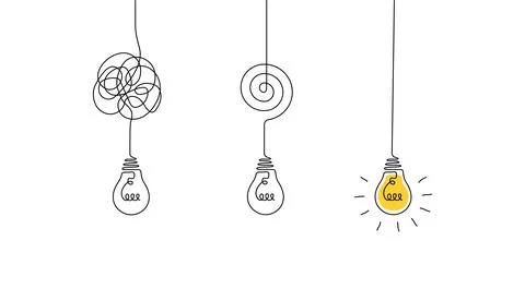 One continuous line drawing of tangled and scribble wires with light bulbs Stock Illustration