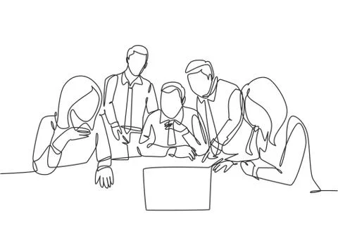 One continuous line drawing of team workers listening boss direction Illustrazione stock