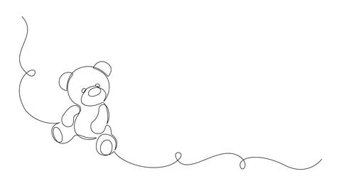 One continuous line drawing of Teddy bear. Soft toy symbol of friendships Stock Illustration