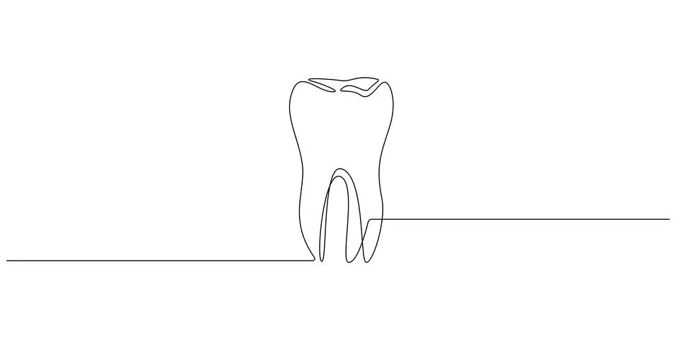 One continuous line drawing of tooth. Dental clinic logo or oral health and Stock Illustration