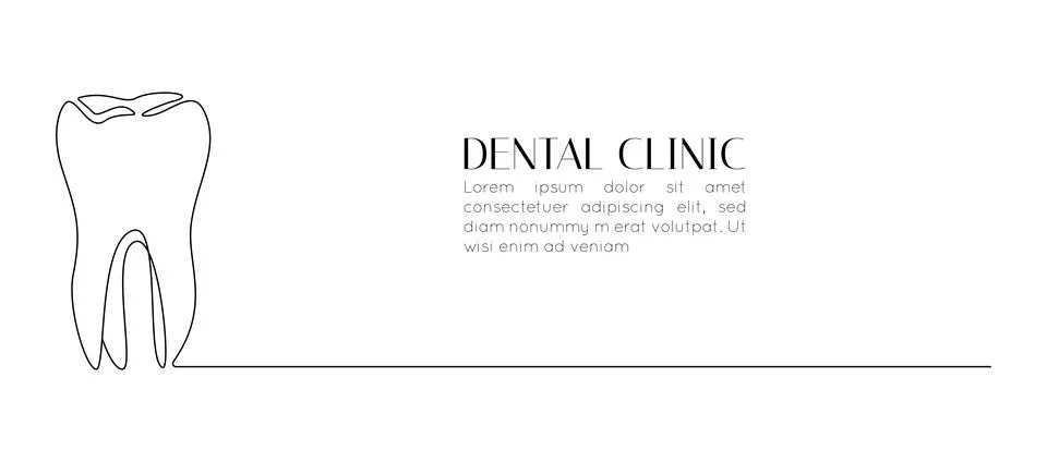 One continuous line drawing of tooth. Dental clinic logo or oral health and Stock Illustration