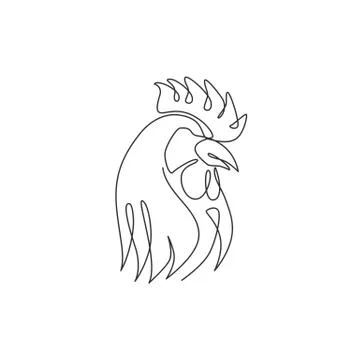 One continuous line drawing of tough rooster for poultry business logo Stock Illustration