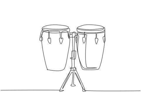 One continuous line drawing of traditional african ethnic drum, bongo Stock Illustration