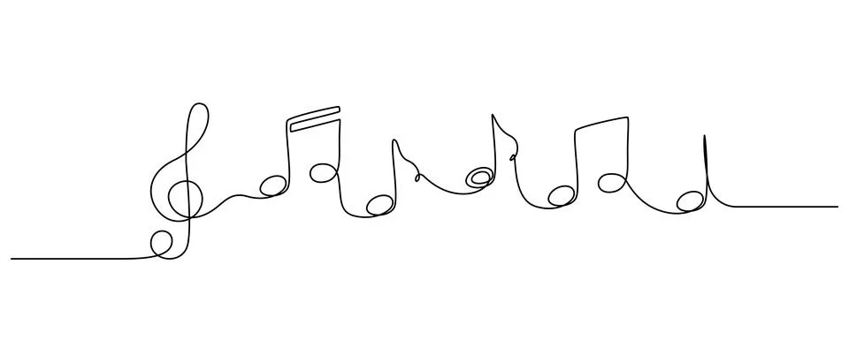One continuous line drawing of treble clef and musical notes. Minimalist logo Stock Illustration