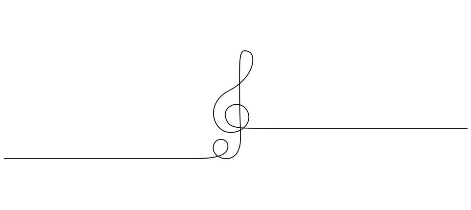 One continuous line drawing of treble clef. Minimalist logo and symbol of sound Stock Illustration
