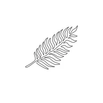 One continuous line drawing of tropical leaf fern plant. Printable poster Stock Illustration
