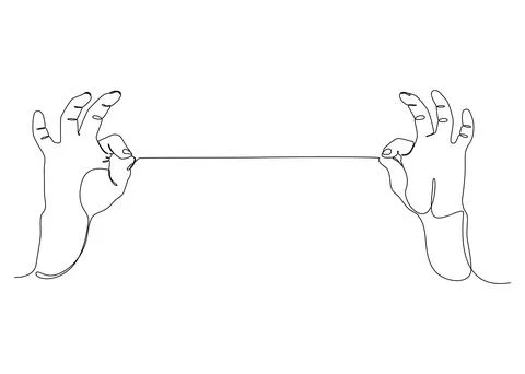 One continuous line drawing of two hand holding a string. Thin Line Illustrat Illustrazione stock