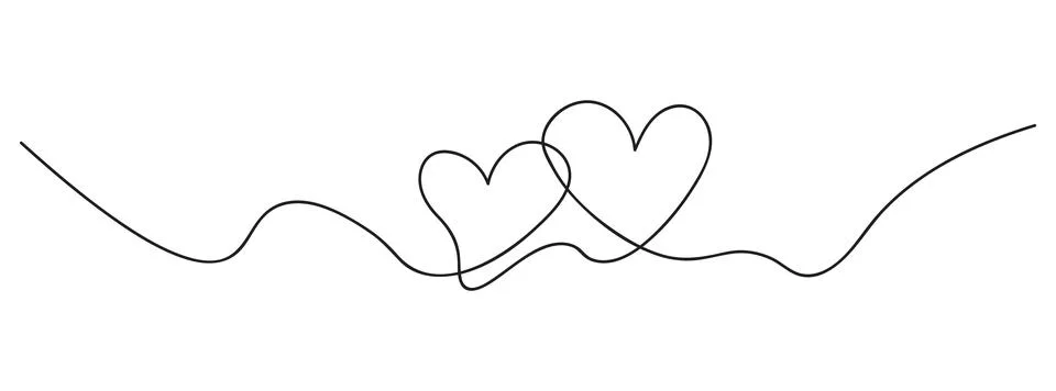 One Continuous line drawing of two hearts. Romantic symbols in simple linea.. Stock-Illustration