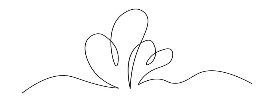One Continuous line drawing of two hearts. Romantic symbols in simple linea.. Stock Illustration