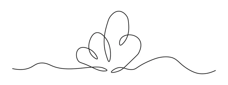 One Continuous line drawing of two hearts. Romantic symbols in simple linea.. Stock Illustration