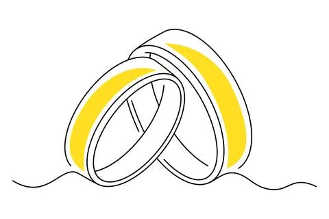 One continuous line drawing of two wedding rings. Romantic elegance concept. Stock Illustration