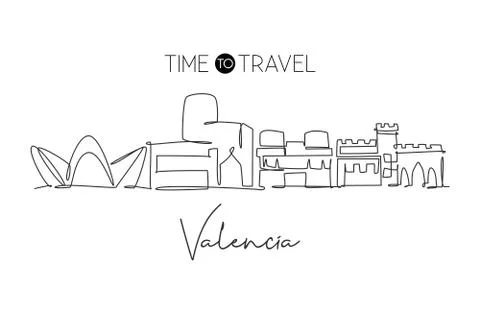 One continuous line drawing of Valencia city skyline Spain Illustrazione stock